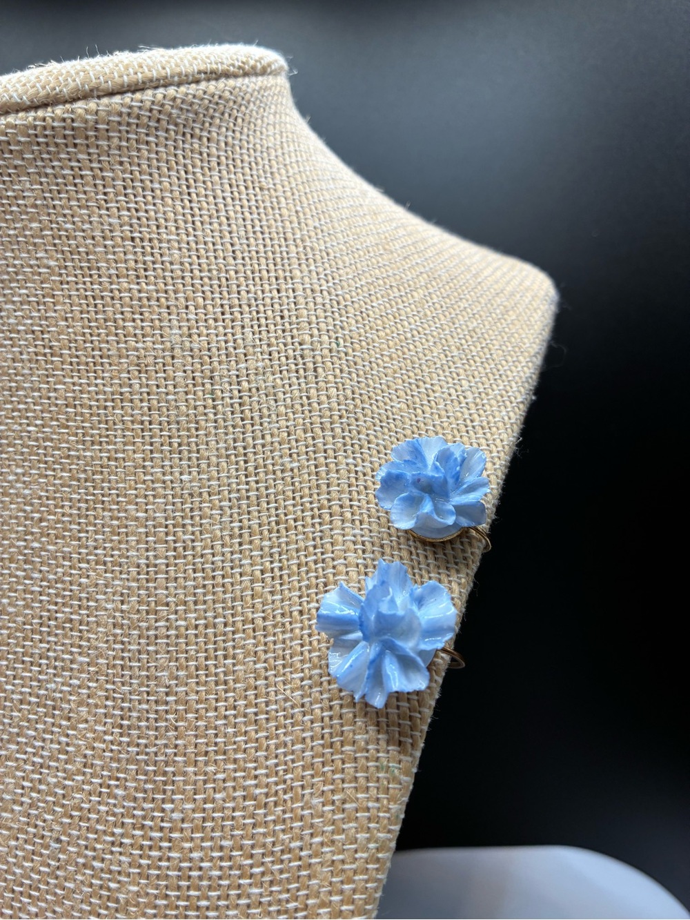 Vintage Blue Coalport Flower Screw-on Earrings - Women Jewelry - Picture 3 of 12